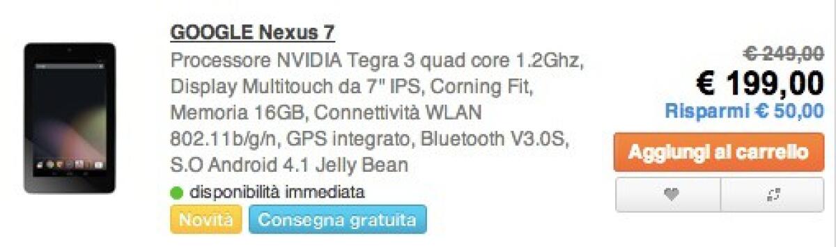 Offerta: Tablet Google Nexus 7 a 199€ - 