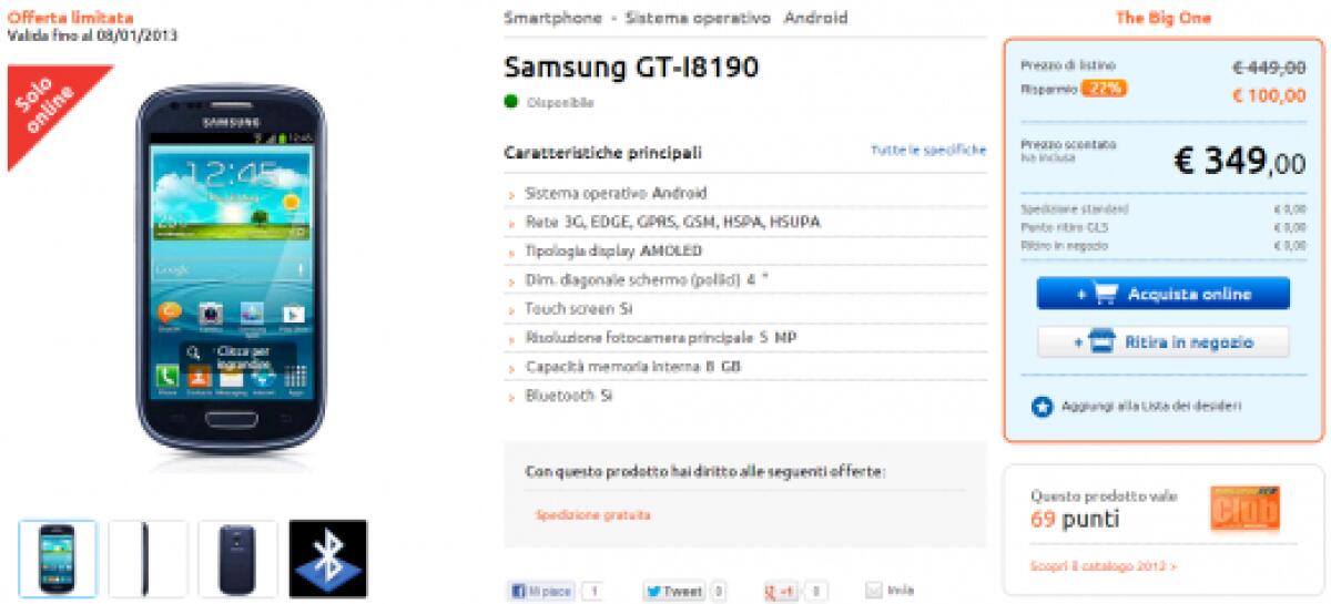 Offerta: Samsung Galaxy S III mini a 349€ da Marco Polo Shop - 