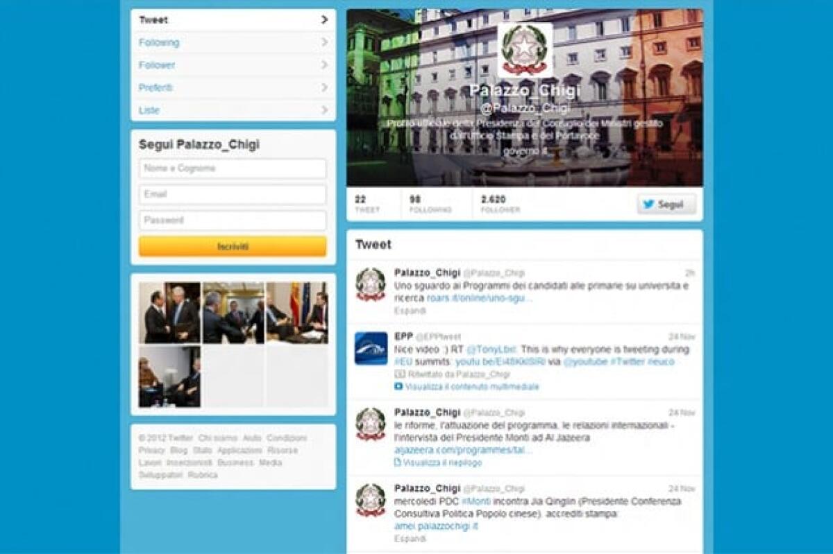 Palazzo Chigi inaugura l’account su Twitter: Il Governo arriva sui Social Network - 