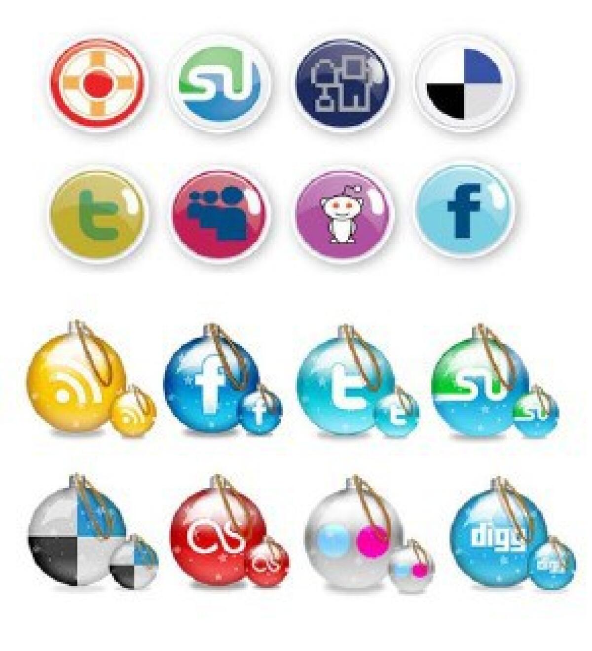 Christmas Ornament Social Icons Set. PSD, AI - 