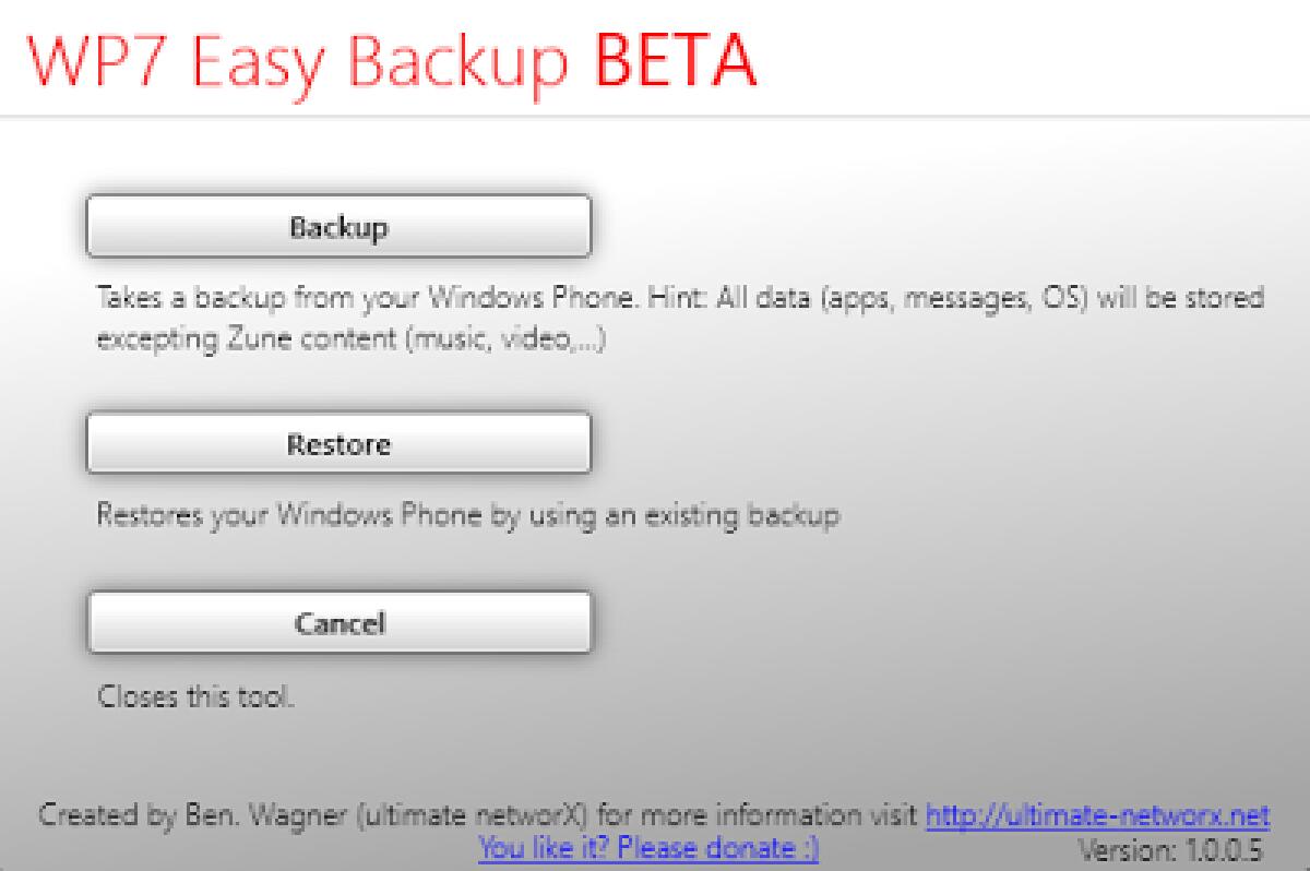 Come fare un backup completo di Windows Phone con Windows Phone 7 Easy Backup Tool - 