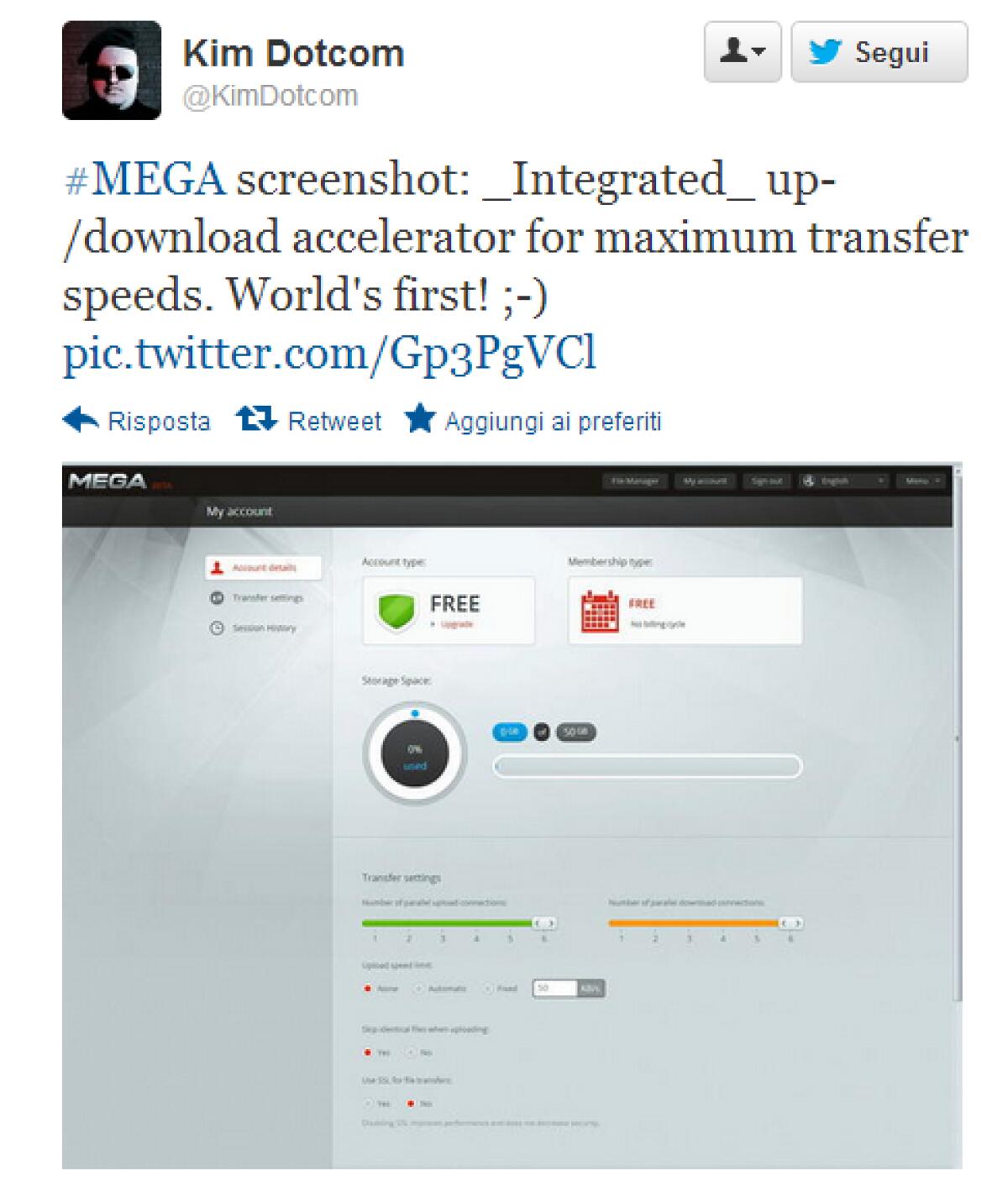 MEGA: ecco un nuovo screenshot del successore di MegaUpload - 