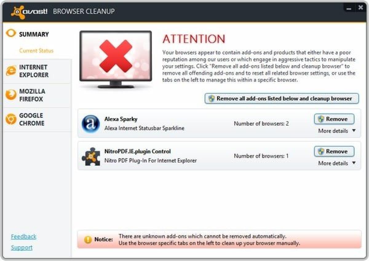 Rimuovere fastidiose toolbar ed estensioni browser con Avast Browser Cleanup - 