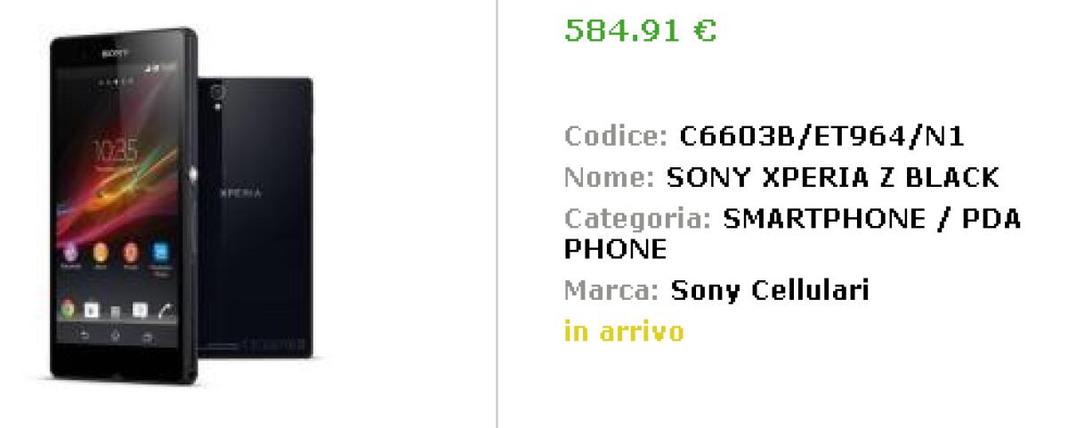 Sony Xperia Z: il prezzo più basso del web a 585€ - 