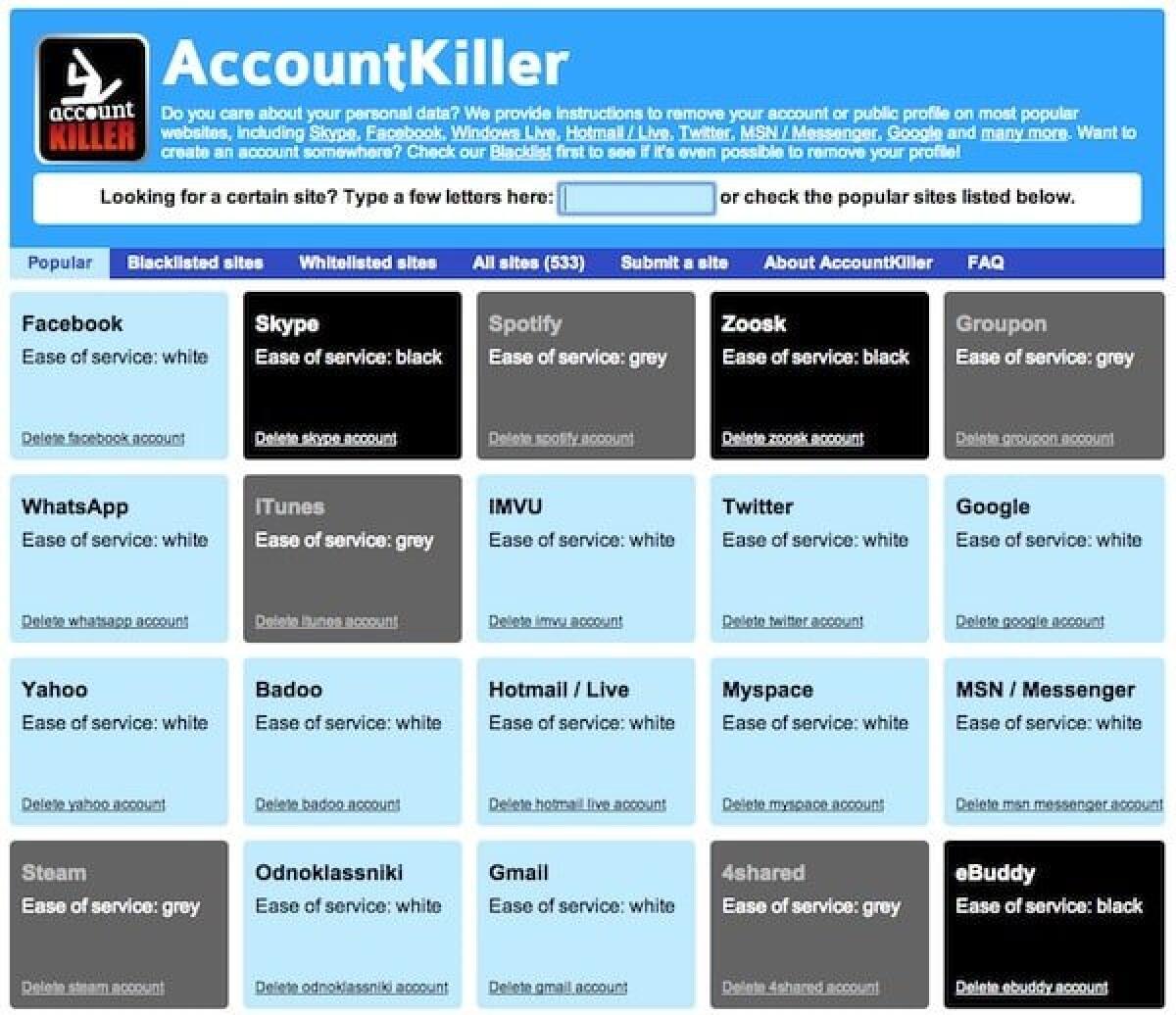 Eliminare gli account di oltre 500 servizi online con AccountKiller - 