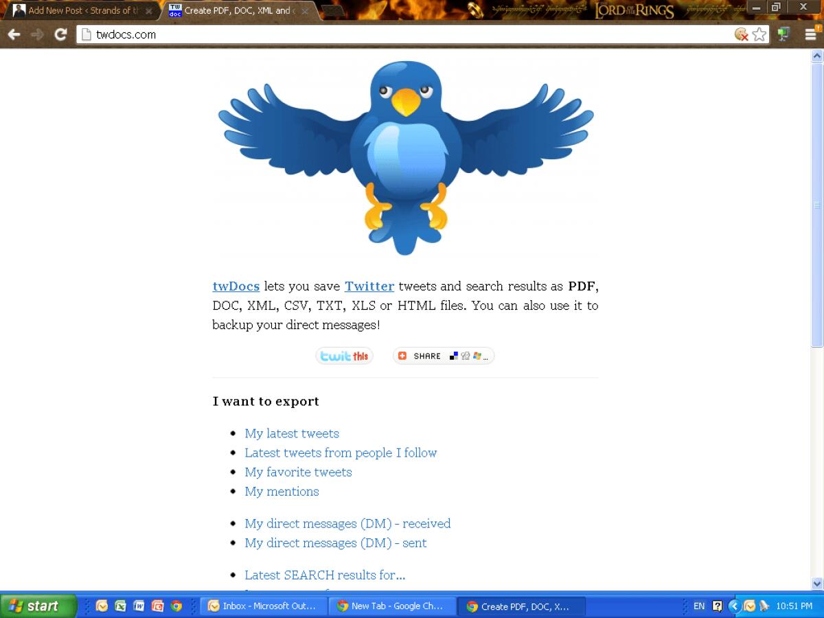 Esportare i tweet, le mentions e i DM di Twitter in un documento con TwDocs - 