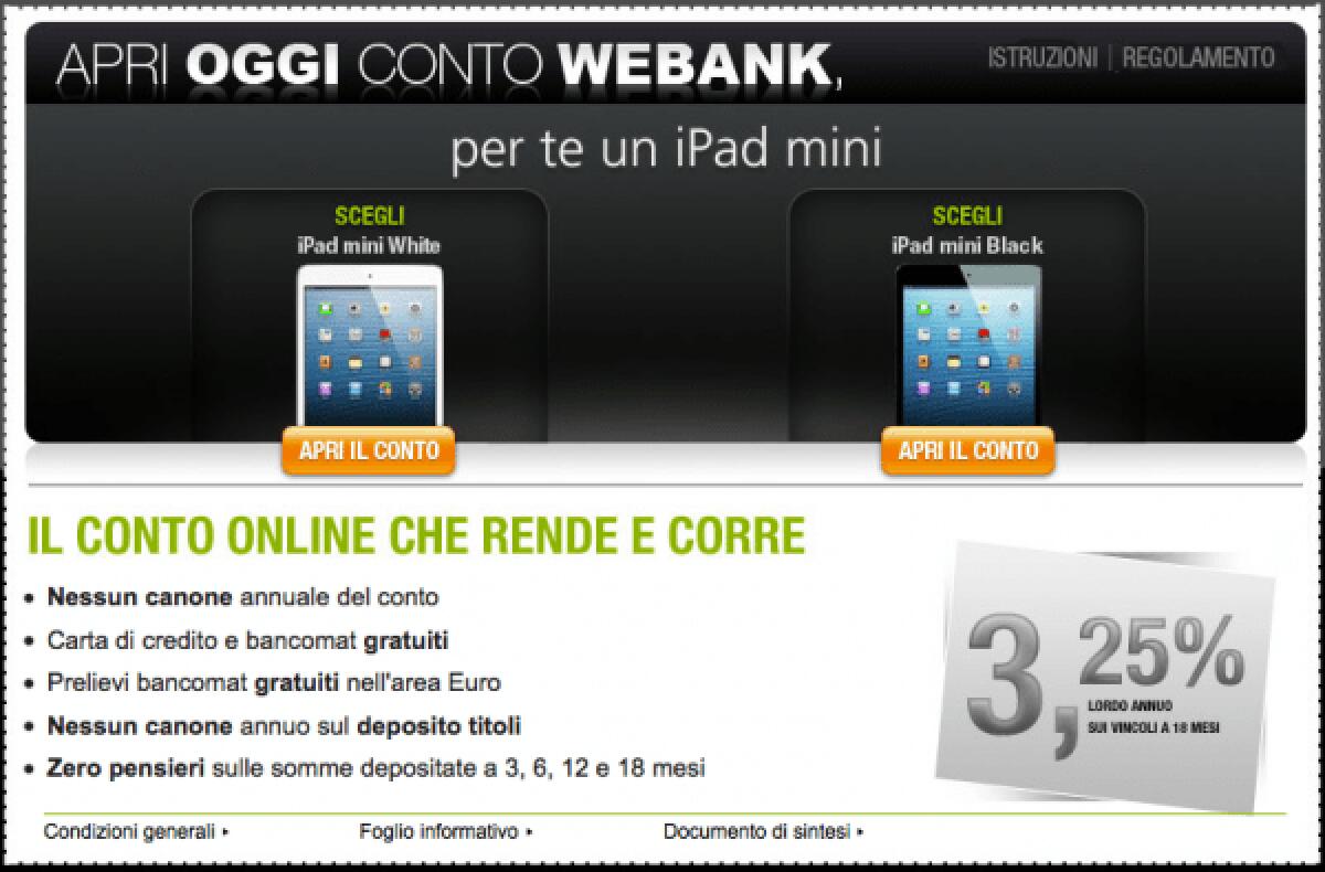 Offerte Tecnologia: iPad mini gratis per chi apre un Conto Webank - 
