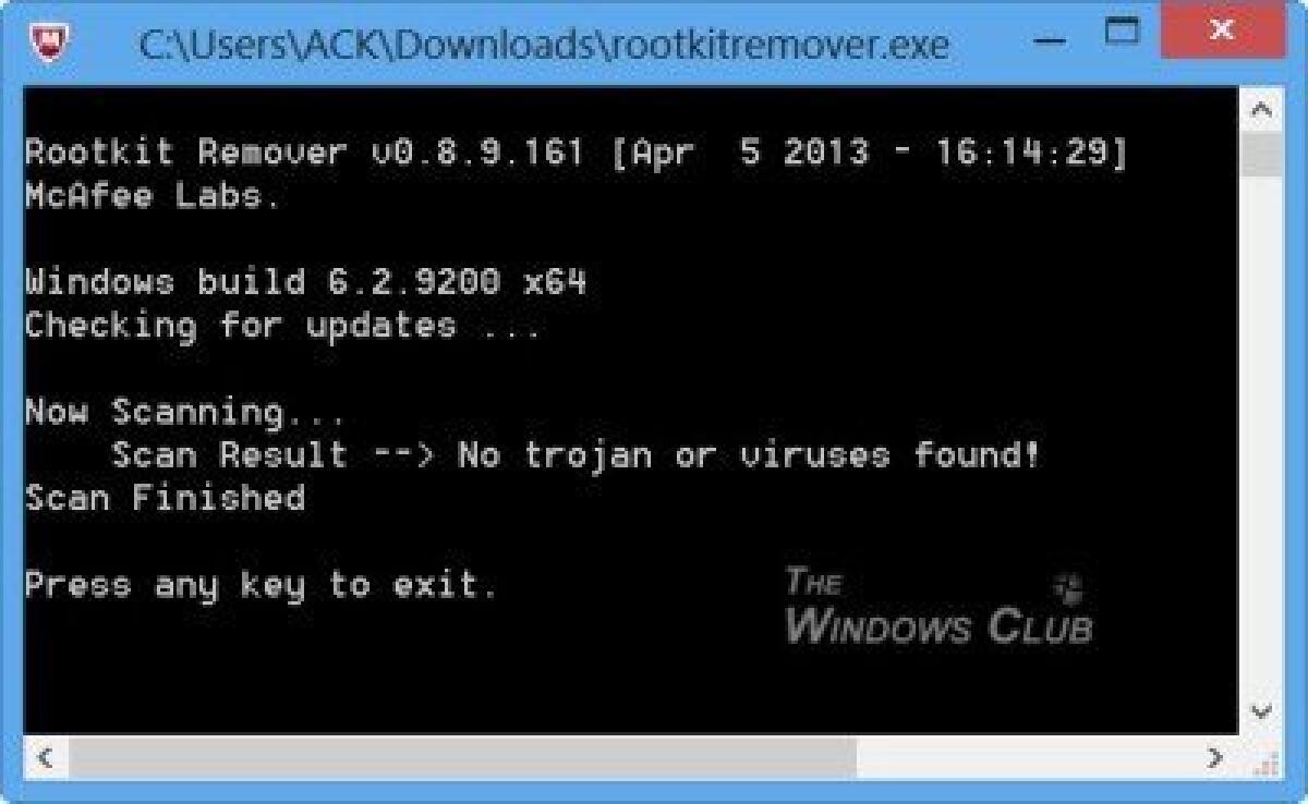 McAfee Rootkit Remover, programma per rimuovere rootkit gratis da Windows - 