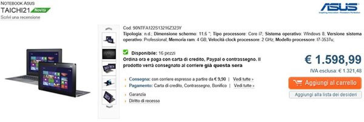 Asus Taichi 21 ufficiale in Italia: prezzo, caratteristiche, scheda tecnica - 