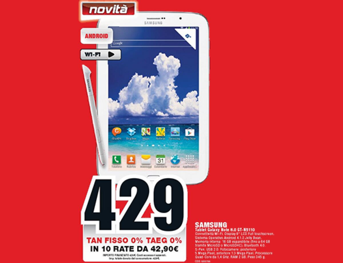 Samsung Galaxy Note 8.0 arriva da MediaWorld a 430€ - 