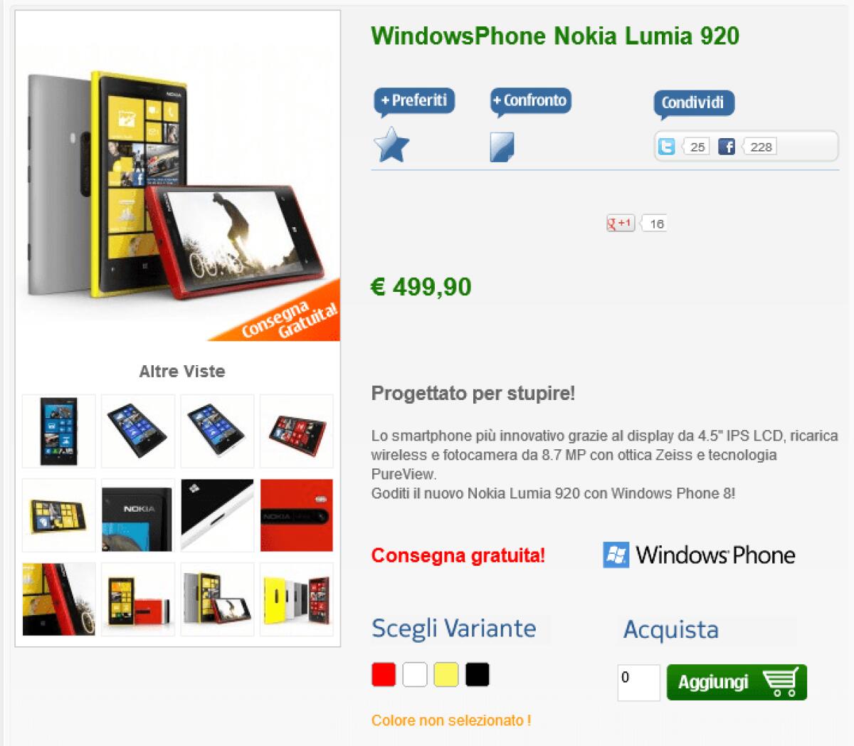 [Offerte Telefonia] Nokia Lumia 920 a 499,90€ su NStore.it - 