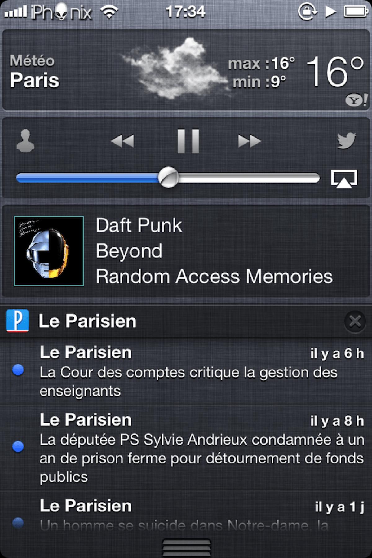 Controllo musicale nel centro notifiche di iPhone con iMusicShare for Notification Center - 