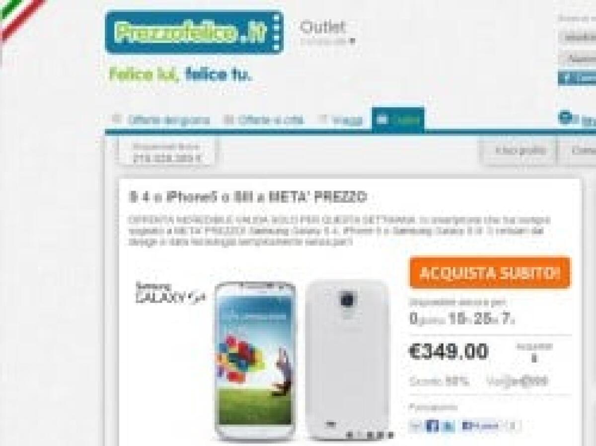 [Offerte Smartphone] Galaxy S4 in offerta a metà prezzo: sconto 50% su PrezzoFelice - 