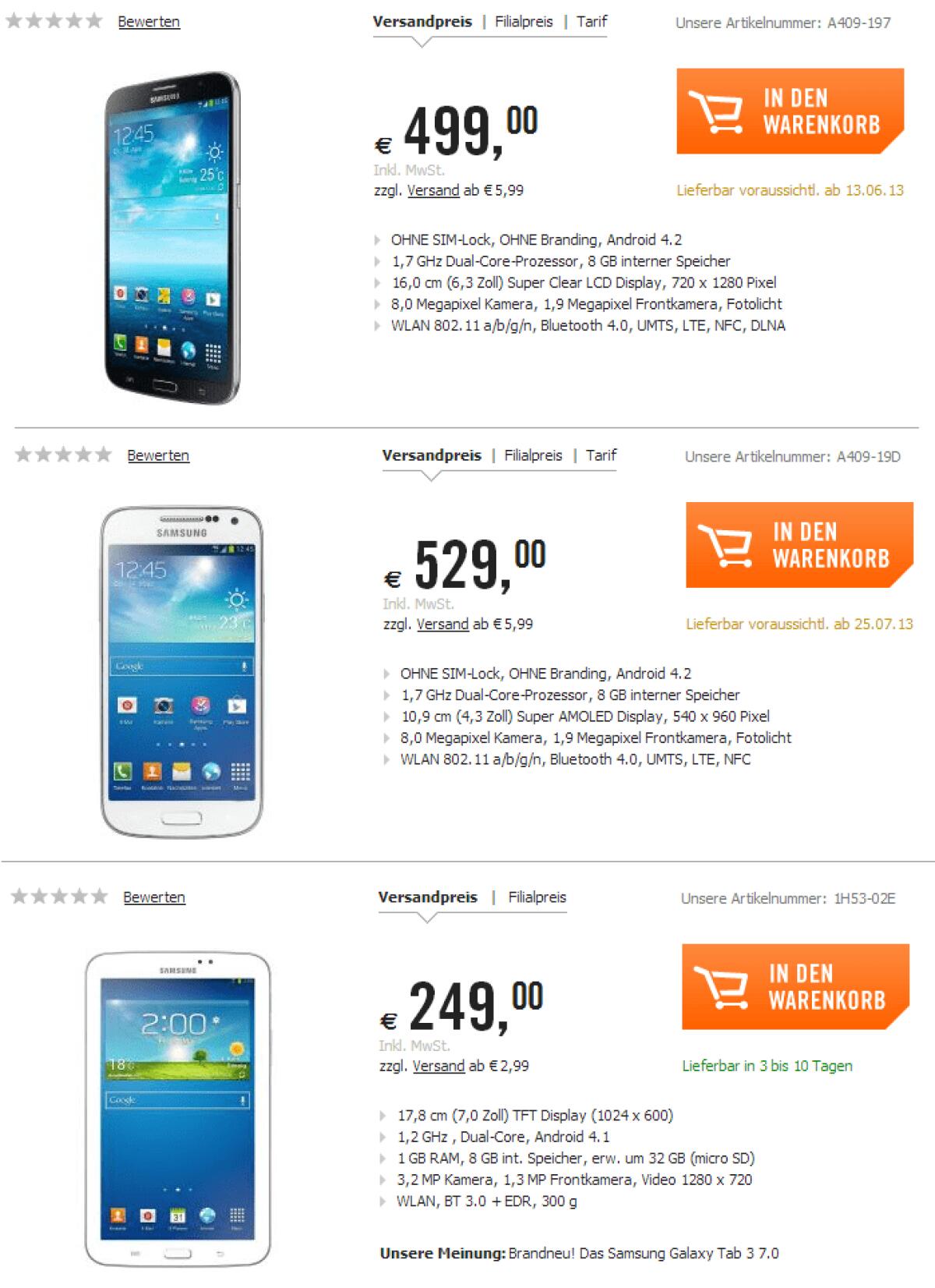 Questi i Prezzi del Samsung S4 Mini, Galaxy Mega 6.3 e Tab 3 7.0 anche in Italia? - 