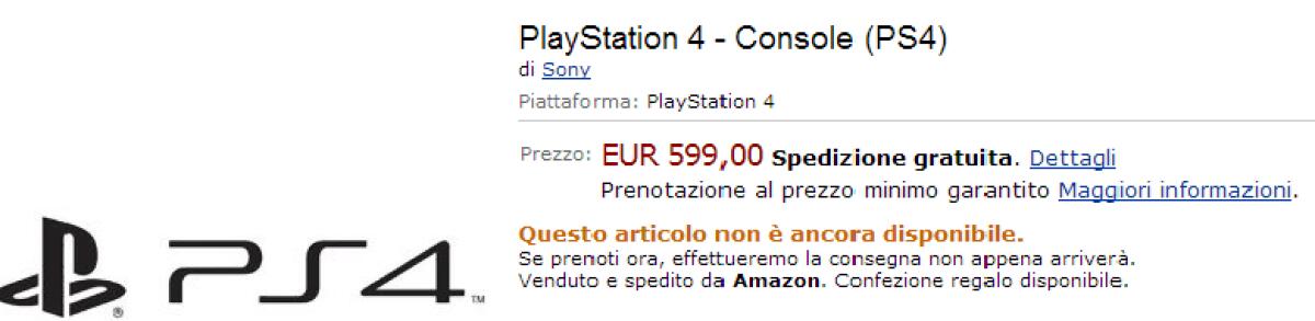 Playstation 4 in preordine su Amazon Italia a 599€ - 