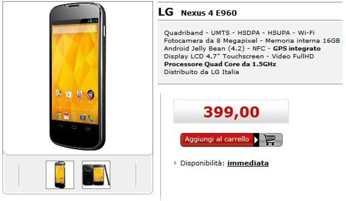 [OFFERTE TELEFONIA] LG Nexus 4 in vendita a 399 euro da Mediaworld con Garanzia Italia - 
