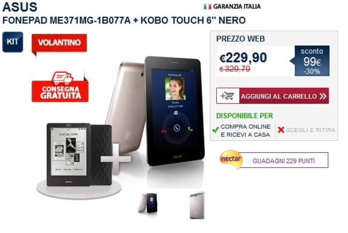 [OFFERTE HI-TECH] Da Unieuro una promozione sui tablet Asus ed Acer, compreso nel prezzo l’e-Reader Kobo Touch 6 - 