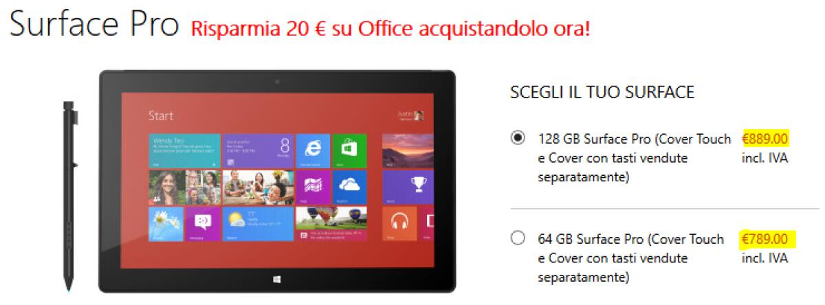 Offerta Microsoft Surface Pro: 100 € di sconto sul modello da 64 e 128 GB! - 