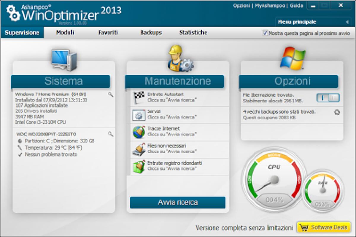 Ashampoo WinOptimizer 2013 Gratis con Licenza: Miglior programma per Ottimizzare e Velocizzare Windows - 