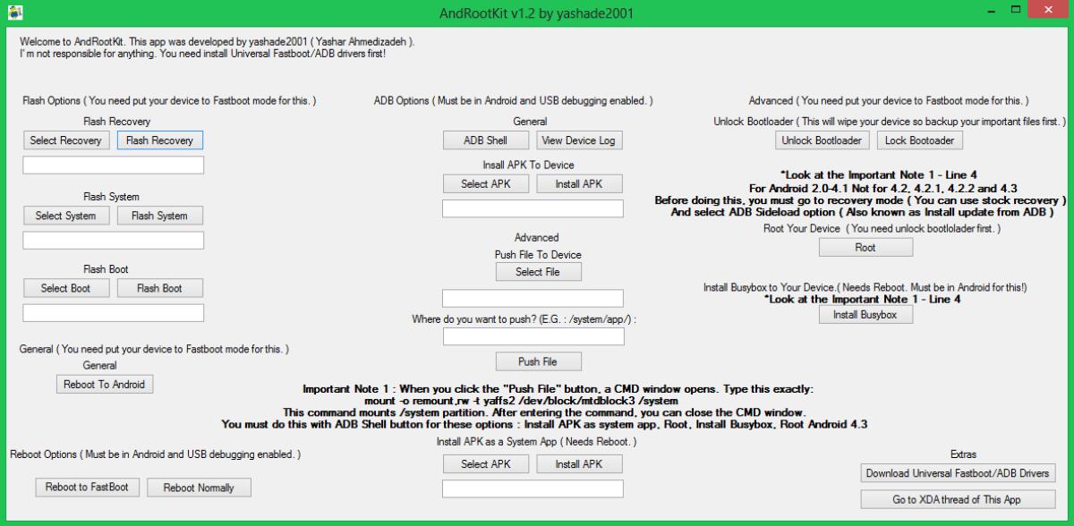 AndRootKit: Effettuare Flash, Installare APK, Bloccare e Sbloccare il Bootloader e tanto altro direttamente da Windows su dispositivi con ROOT - 