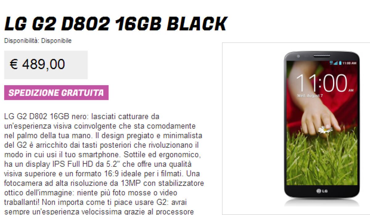 Super Offerta LG G2 Italia su Gli Stockisti a 489 € - 