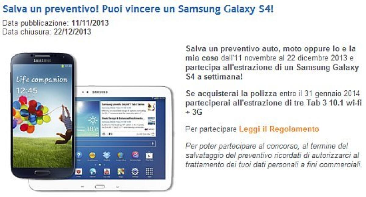Nuovo concorso Genialloyd: in palio un Samsung Galaxy S4 e tre Galaxy Tab - 