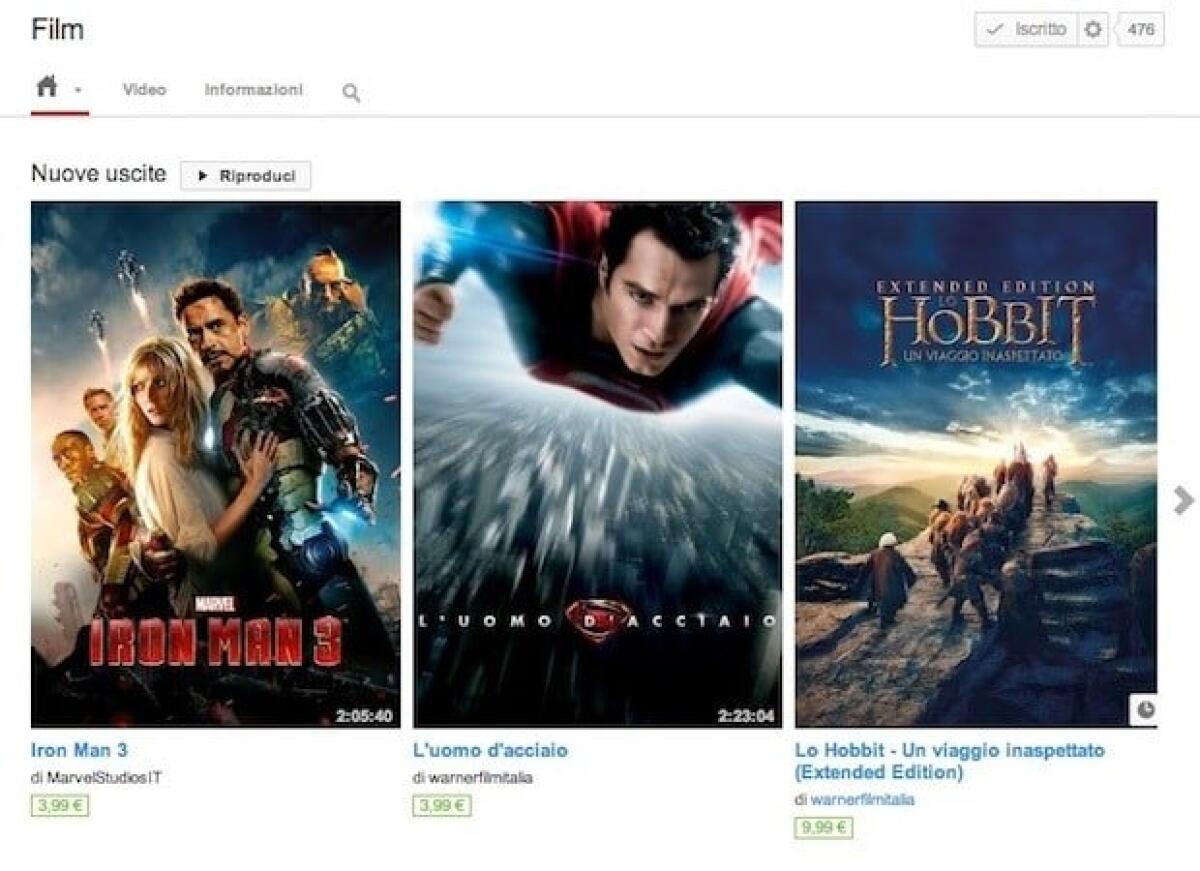 YouTube Movies disponibile anche in Italia per noleggiare e acquistare film - 