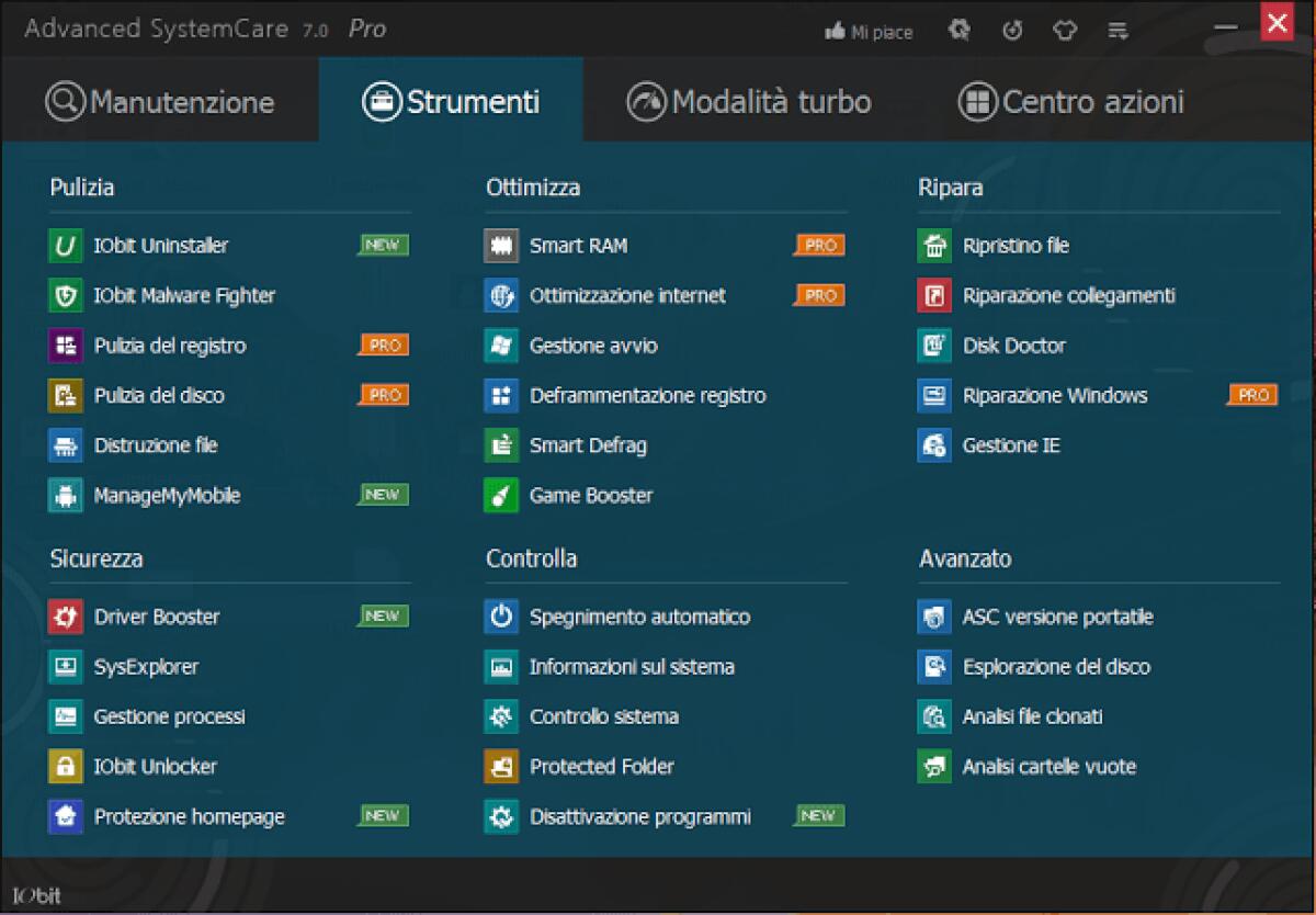 IObit Advanced SystemCare 7 Pro, Driver Booster PRO e Malware Fighter 2 Pro gratis: Velicizzare Windows, Proteggersi da Virus ed Aggiornare i Driver su Windows con 3 software gratuiti per poco tempo - 