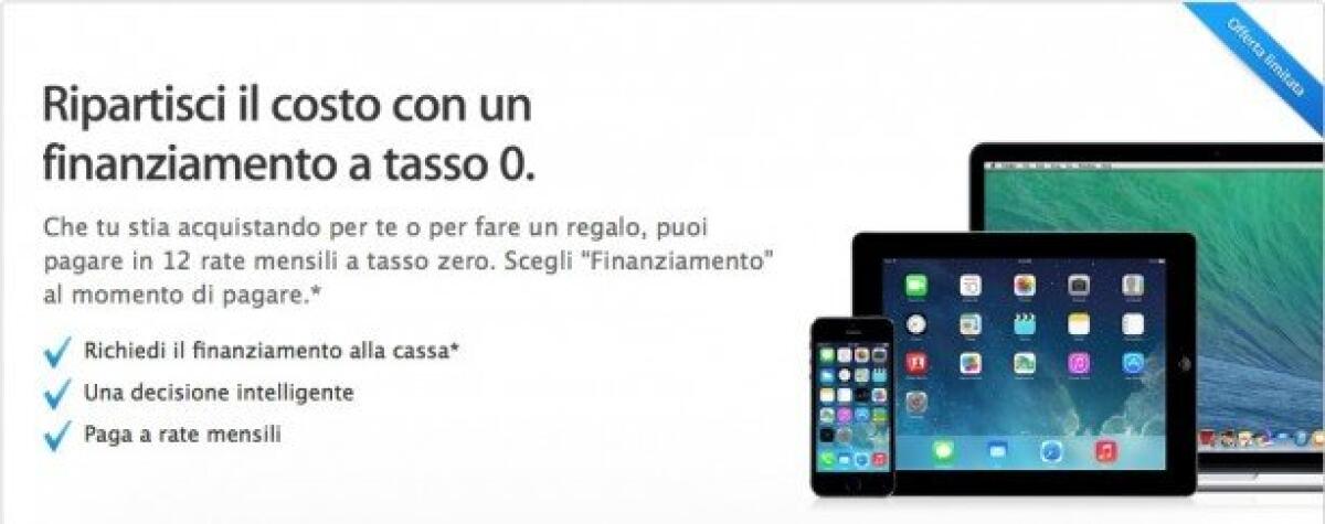 Da oggi è possibile acquistare prodotti Apple con finanziamento a tasso zero per 12 mesi - 
