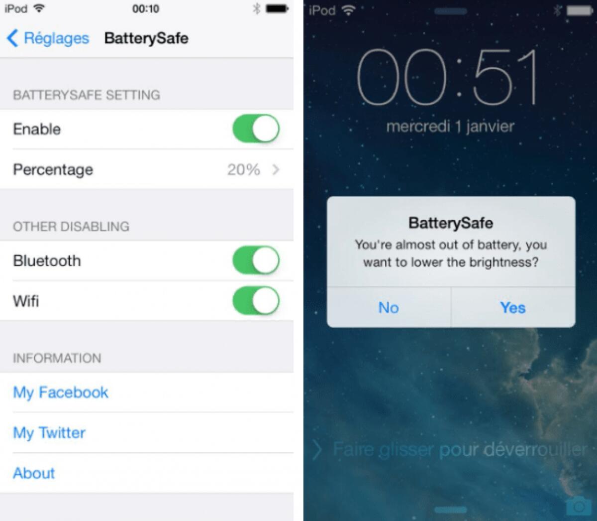 Migliori Tweak Cydia per iOS 7: BatterySafe - 