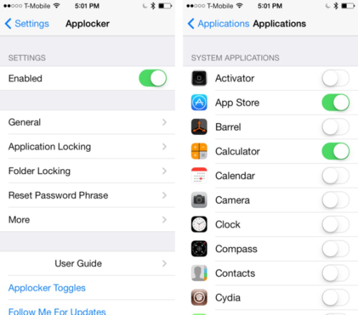 Migliori Tweak Cydia per iOS 7: AppLocker - 
