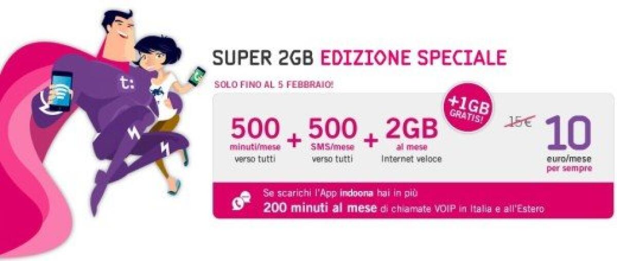 Tiscali Super 2GB in Edizione Speciale: 500 minuti/SMS e 3GB a 10€ fino al 5 Febbraio - 