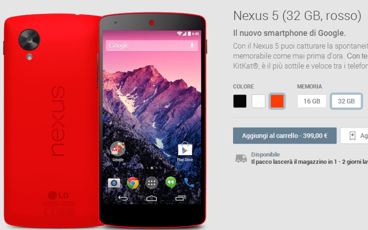 Google Nexus 5 Rosso già disponibile su Google Play anche in Italia - 