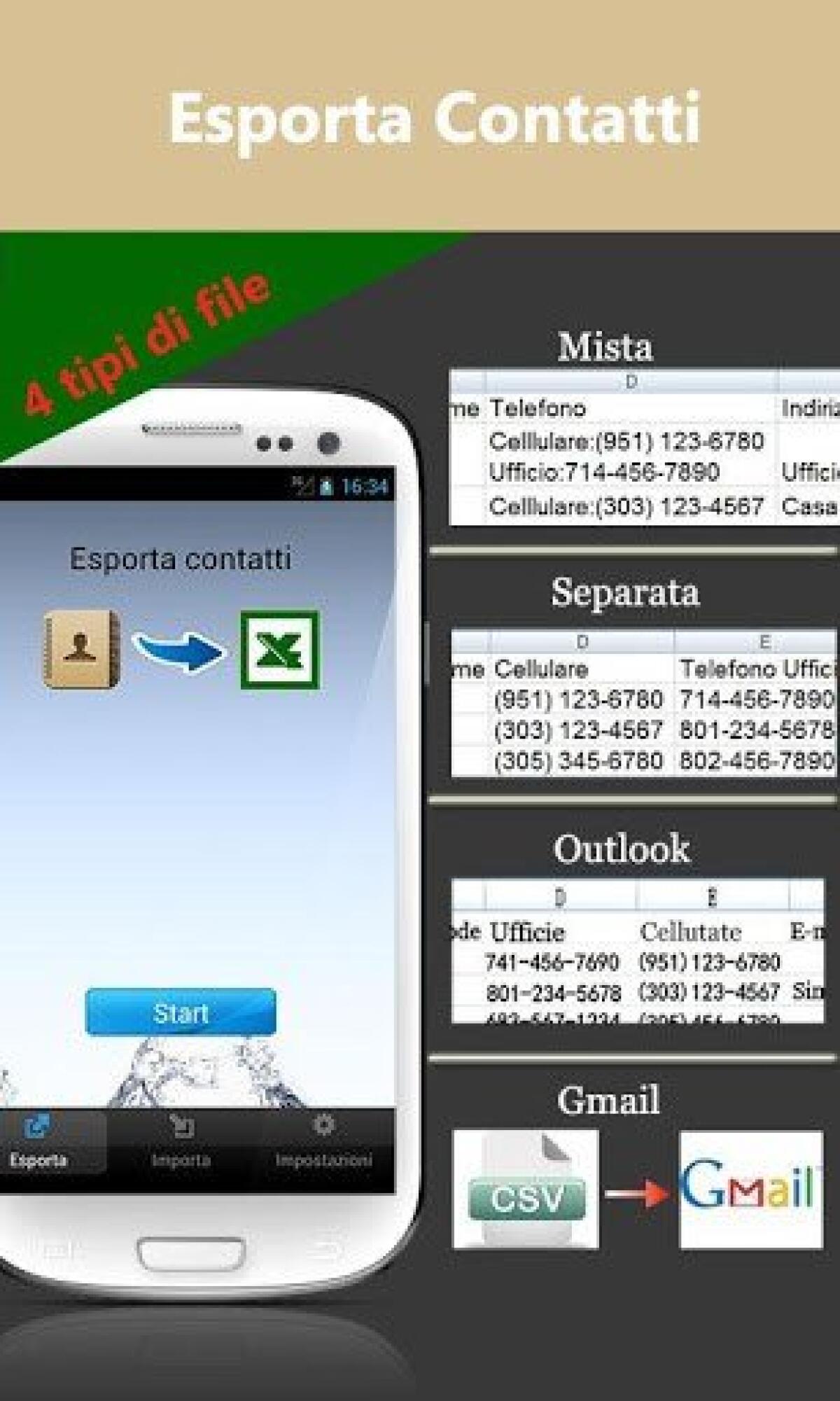 Esportare e importare contatti rubrica Android in formato Excel e CSV - 
