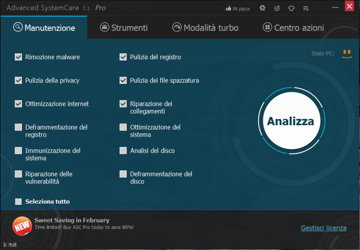 Advanced SystemCare 7.1 Pro  gratis: Velocizzare Windows automaticamente [Windows App] - 