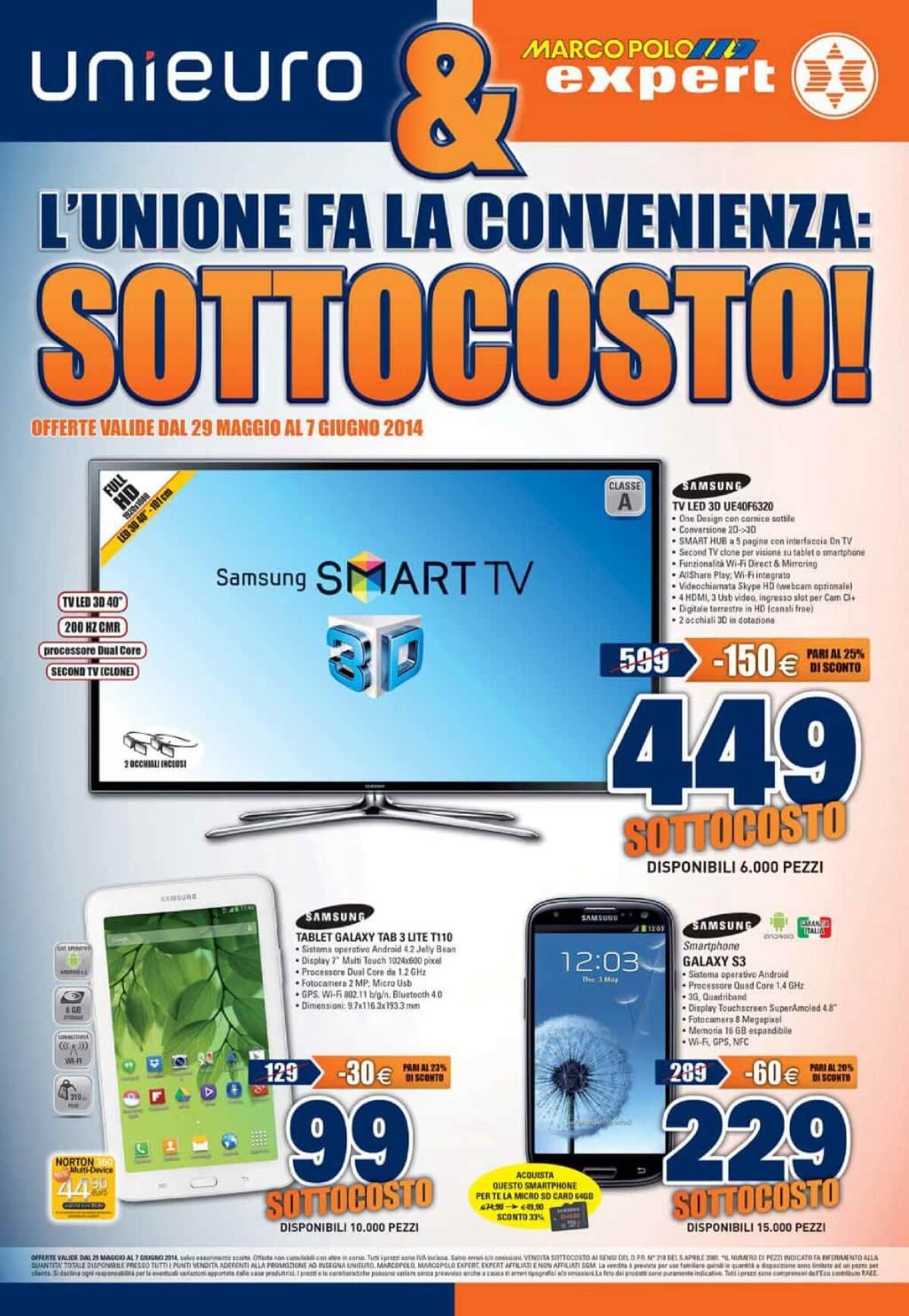 Ecco il primo volantino di Unieuro e MarcoPoloExpert dopo la fusione: Grandissimo SOTTOCOSTO! - 