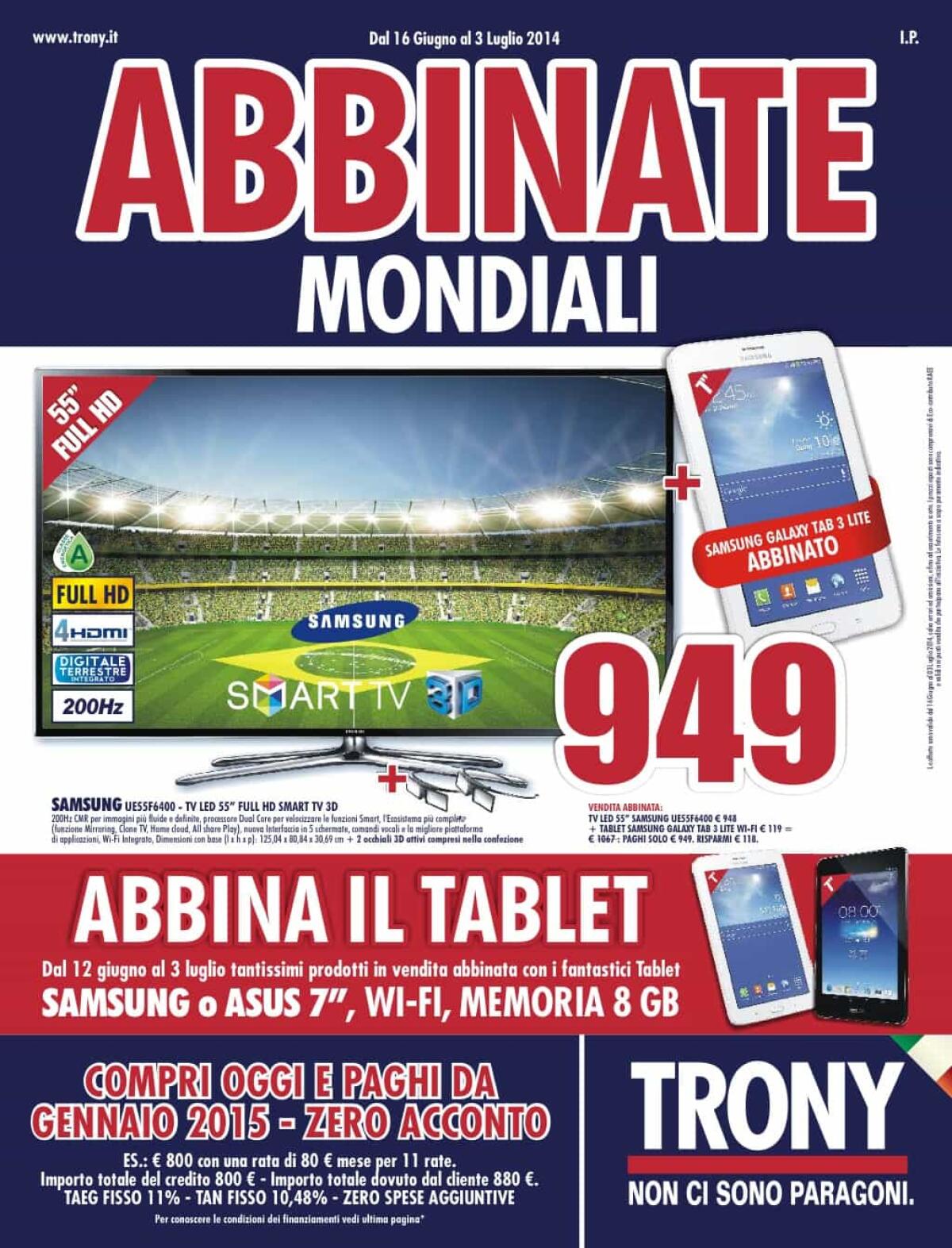 Trony vi regala il Tablet grazie alla Promozione "Abbinamento Mondiale" [Sfoglia Volantino Trony] - 