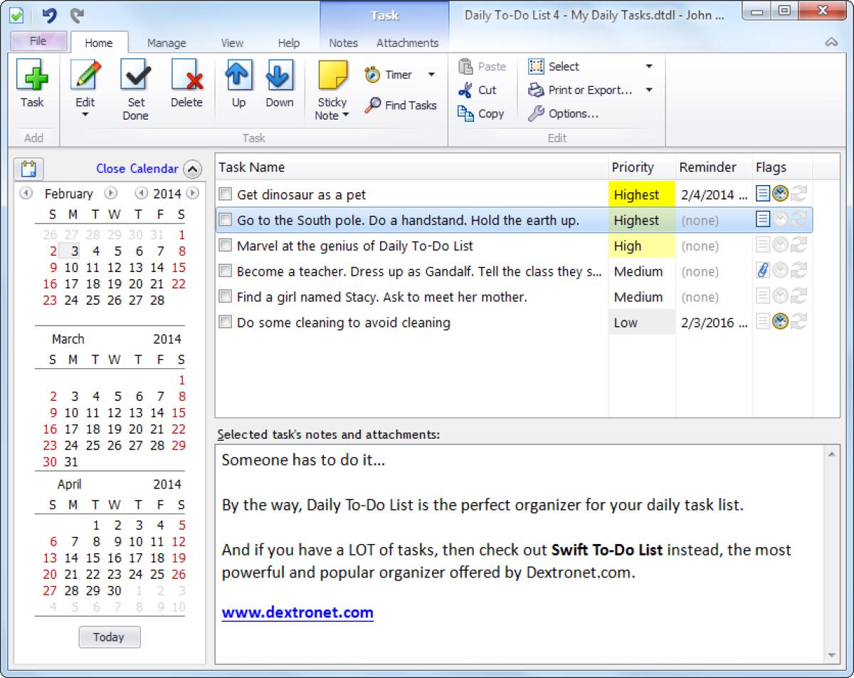 La Migliore Agenda e To-Do List per Windows solo per oggi gratis: Daily To-Do List 4.02 - 