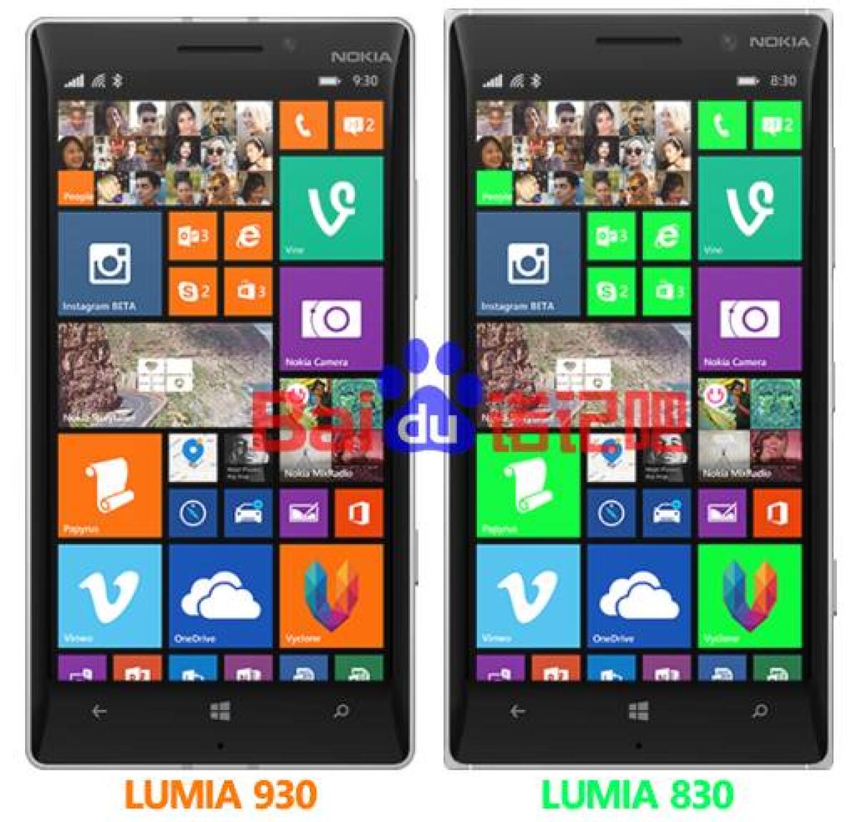 Nokia Lumia 830 confronto con Lumia 930 in un immagine render - 