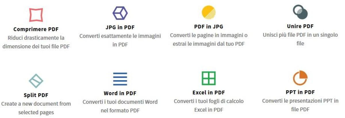 Unire, dividere, comprimere e convertire PDF in JPG, Word, Excel direttamente sul Web - 