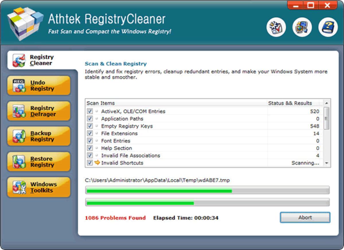Correggere Errori e velocizzare Windows con AthTek Registry Cleaner 2.0 Gratis - 
