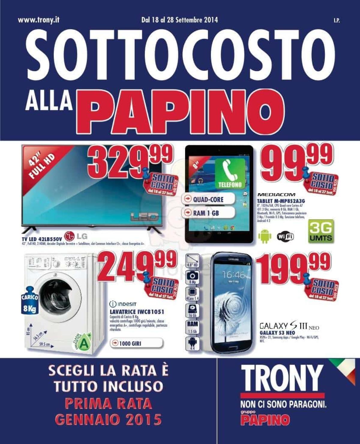 Il SOTTOCOSTO arriva anche da Trony nell'ultimo volantino di Settembre 2014 - 