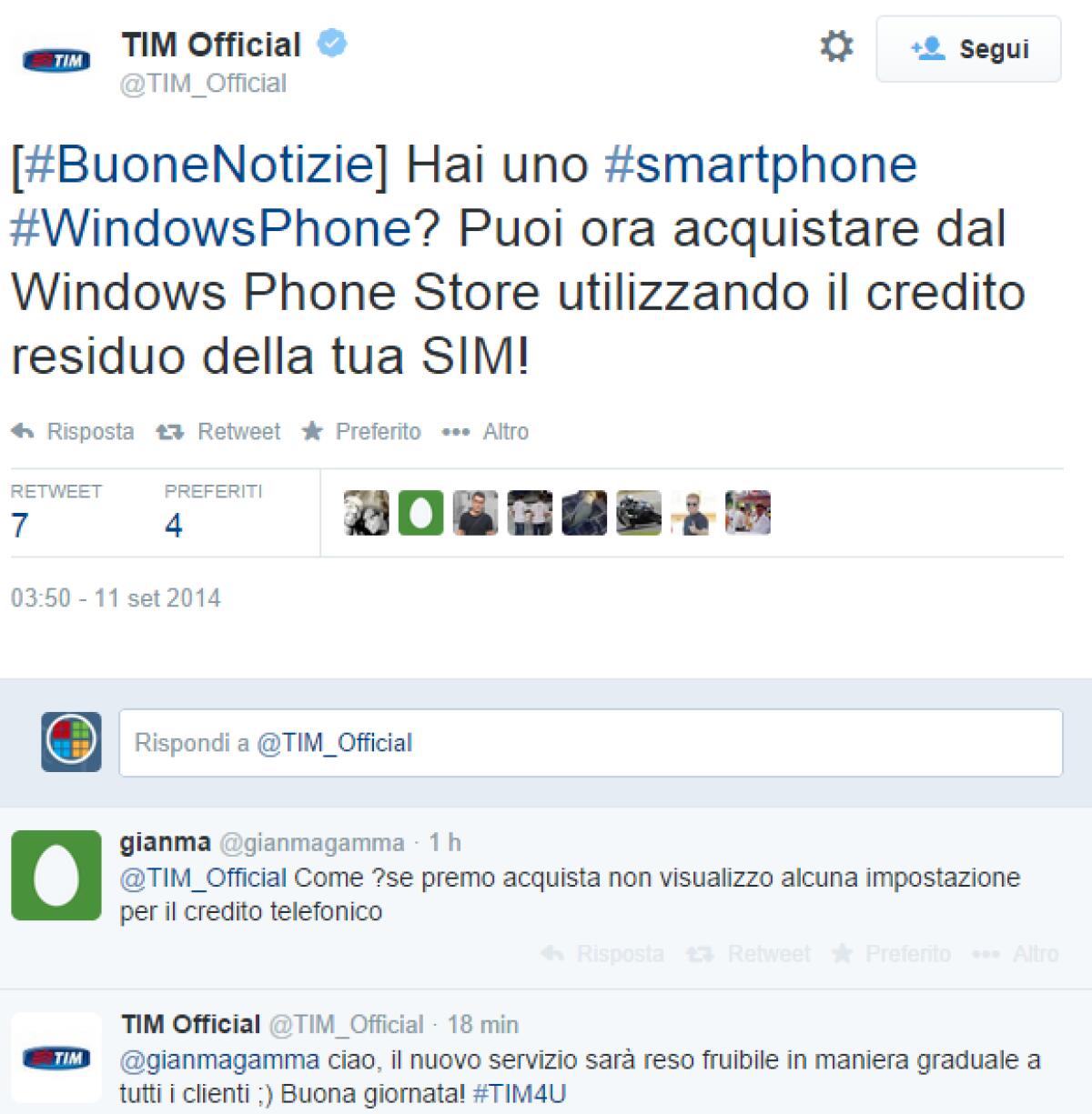 TIM: è possibile acquistare e pagare sul Windows Phone Store con credito telefonico - 