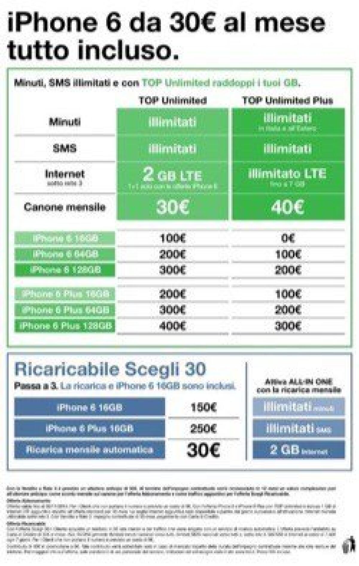 Comprare iPhone 6 e iPhone 6 Plus in abbonamento con Tre Italia - 