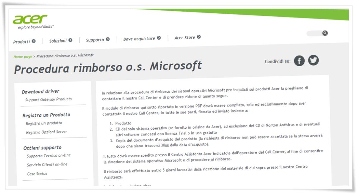 Come ottenere il rimborso della licenza Microsoft dei notebook con Windows preinstallato - 
