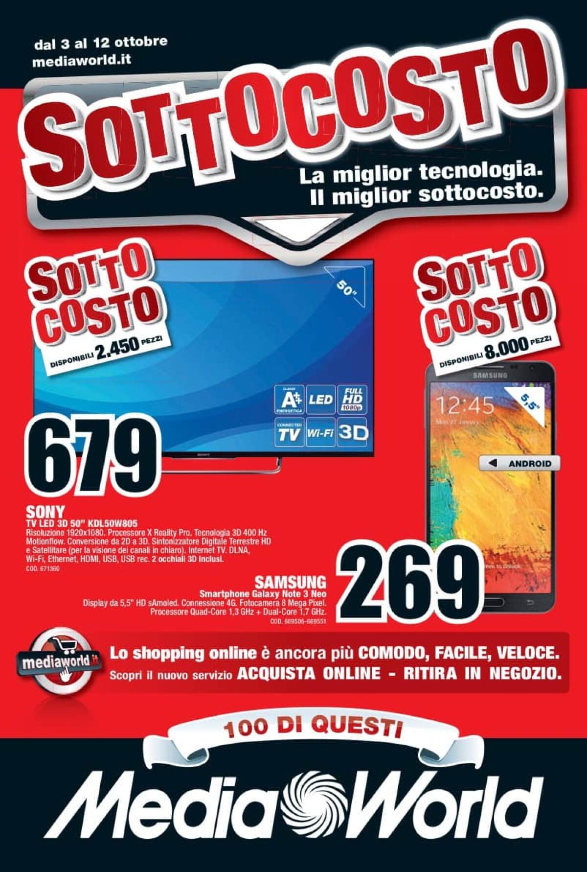 Il SOTTOCOSTO arriva anche da Media World nell'ultimo incredibile volantino - 