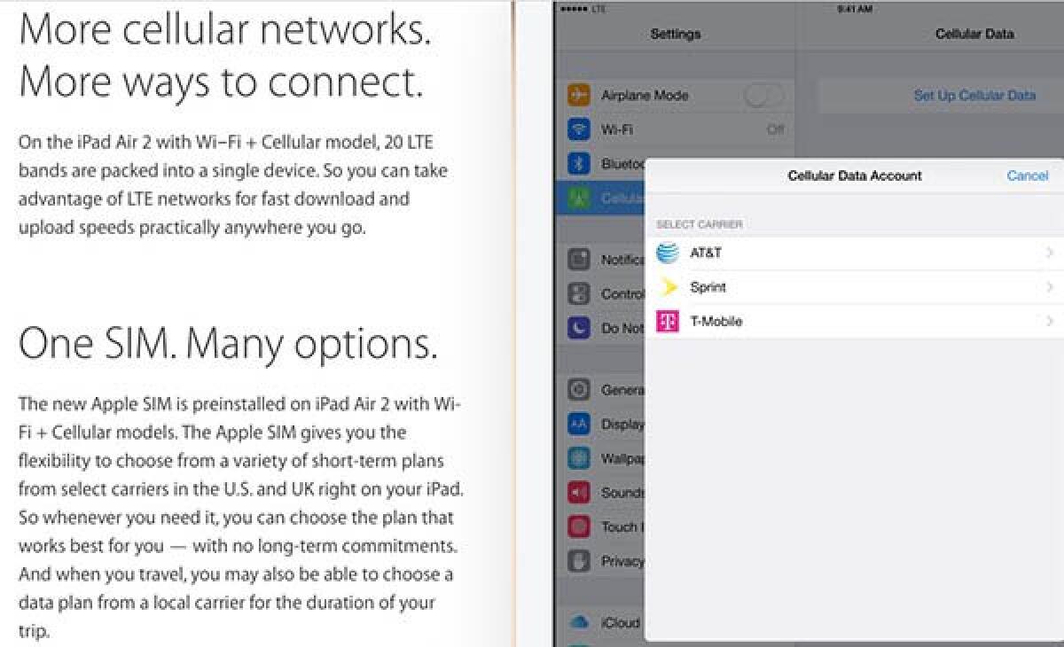 Apple SIM: Il nuovo sistema di scelta del gestore telefonico dell'iPad Air 2 - 