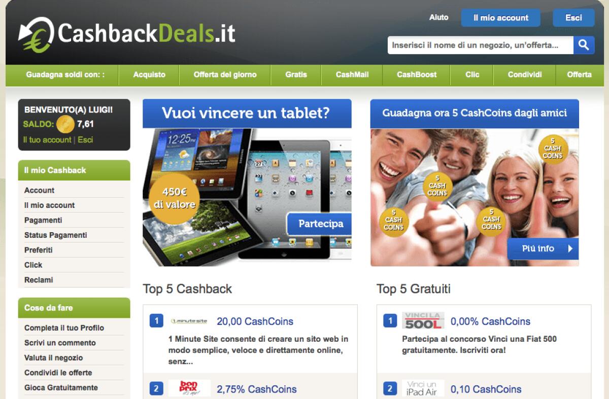CashBackDeals: Come guadagnare centinaia di Euro on-line facendo acquisti e on solo! Review & Guida All'iscrizione per ricevere 7,5€ - 