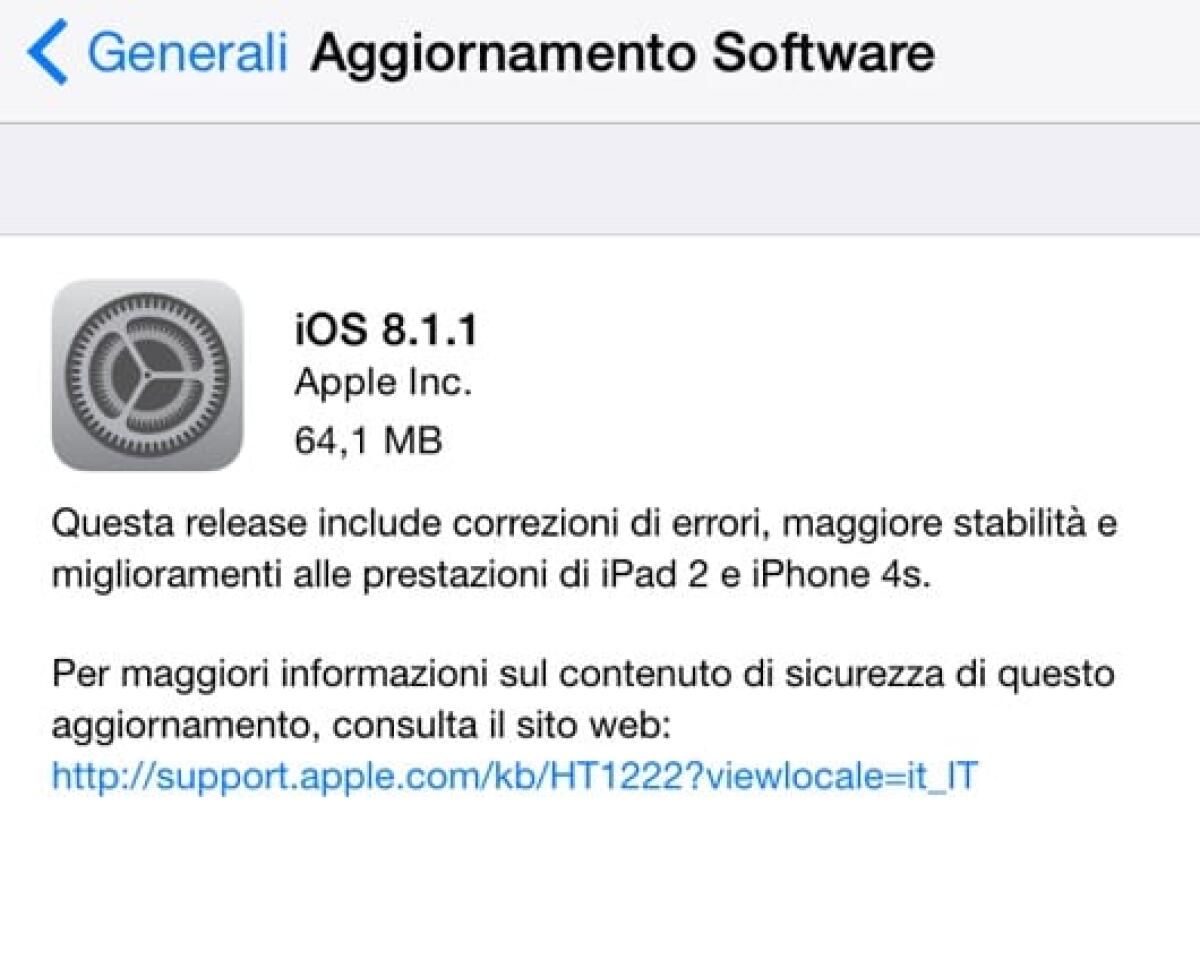 Disponibile download iOS 8.1.1 per iPhone, iPod e iPad - 