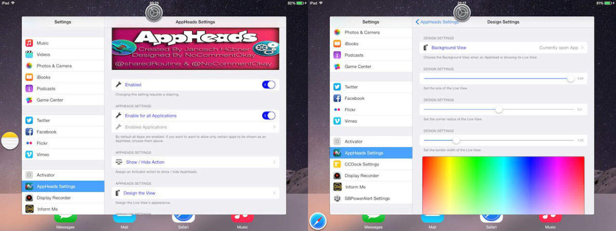 Migliori Tweak Cydia per iOS 8: download tweak AppHeads - 